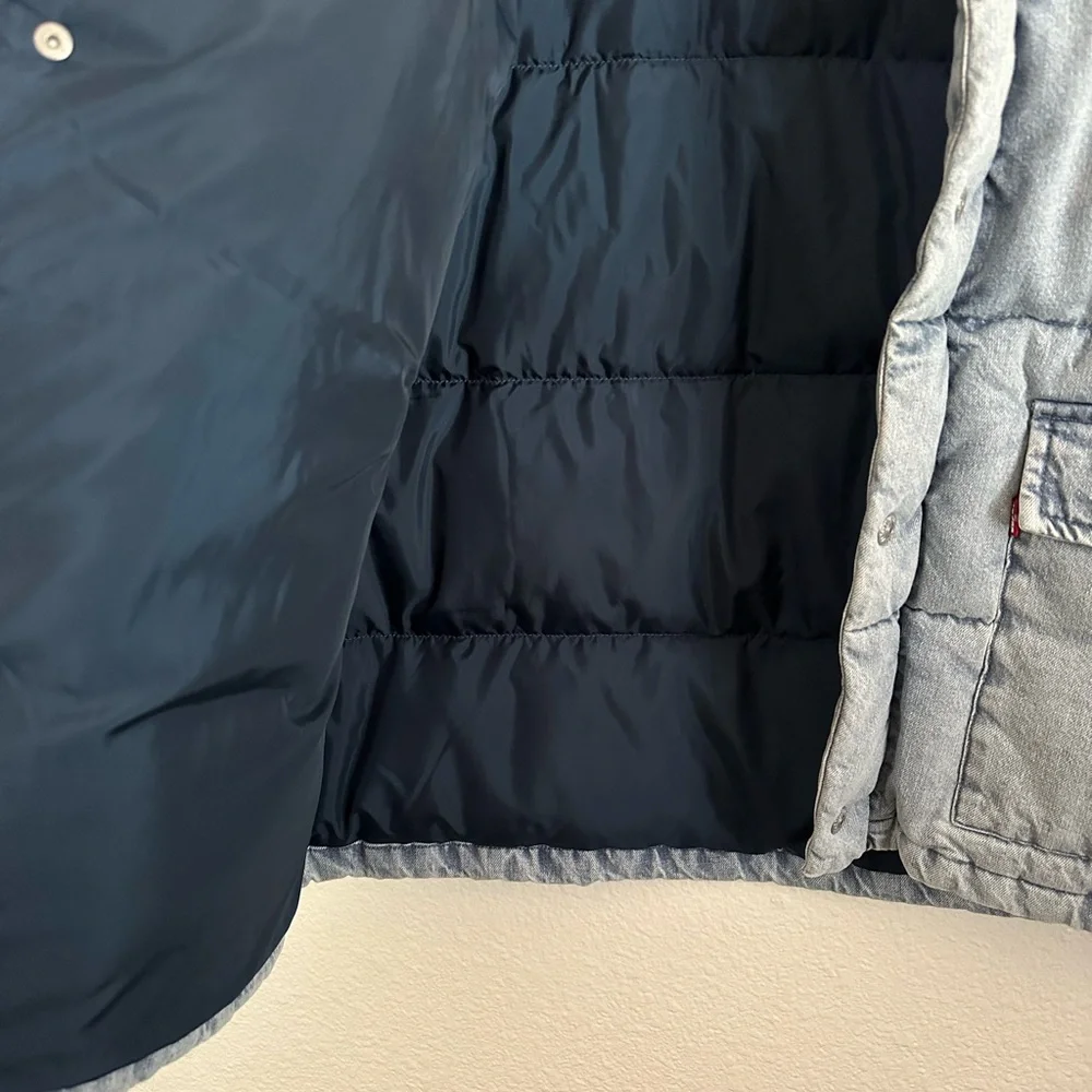 Levi’s Western Puffer Down Denim Jacket Oversized Sherpa Country Men Size Large